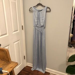 Baby blue silky sheath dress with tie